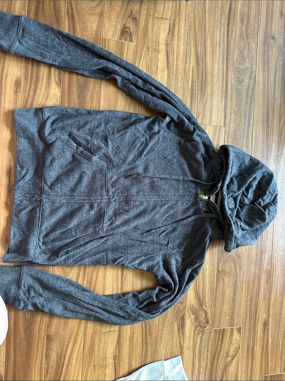 Aritzia Tna Charcoal Zip-Up Hoodie with Striped Hood Detail